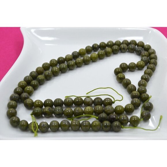Jewelry - Moss Green Pyrite Stone Beads – 8mm Round, Approx. 48 per Strand with 1mm Hole